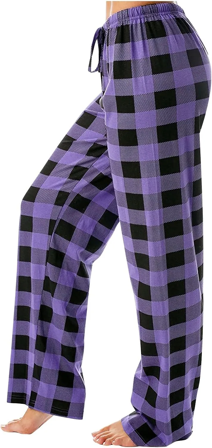 Buffalo Plaid Pajama Pants Women Soft Stretch Lightweight Lounge Pants Comfy Fit Drawstring Sleep Pants Trousers