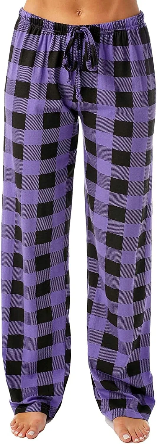 Buffalo Plaid Pajama Pants Women Soft Stretch Lightweight Lounge Pants Comfy Fit Drawstring Sleep Pants Trousers