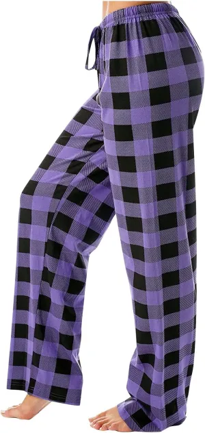 Buffalo Plaid Pajama Pants Women Soft Stretch Lightweight Lounge Pants Comfy Fit Drawstring Sleep Pants Trousers