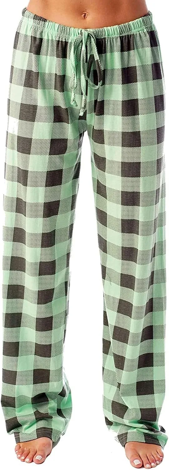 Buffalo Plaid Pajama Pants Women Soft Stretch Lightweight Lounge Pants Comfy Fit Drawstring Sleep Pants Trousers