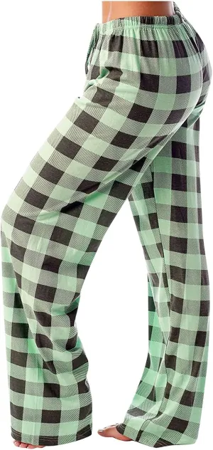 Buffalo Plaid Pajama Pants Women Soft Stretch Lightweight Lounge Pants Comfy Fit Drawstring Sleep Pants Trousers