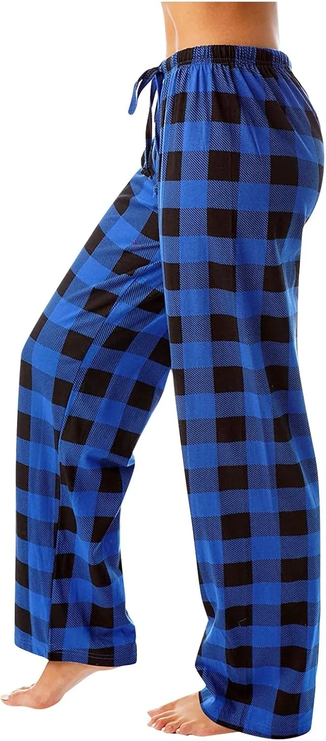 Buffalo Plaid Pajama Pants Women Soft Stretch Lightweight Lounge Pants Comfy Fit Drawstring Sleep Pants Trousers