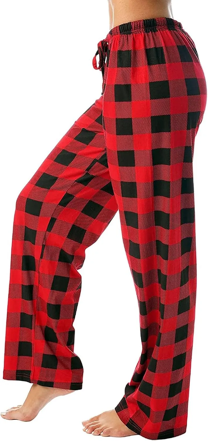 Buffalo Plaid Pajama Pants Women Soft Stretch Lightweight Lounge Pants Comfy Fit Drawstring Sleep Pants Trousers