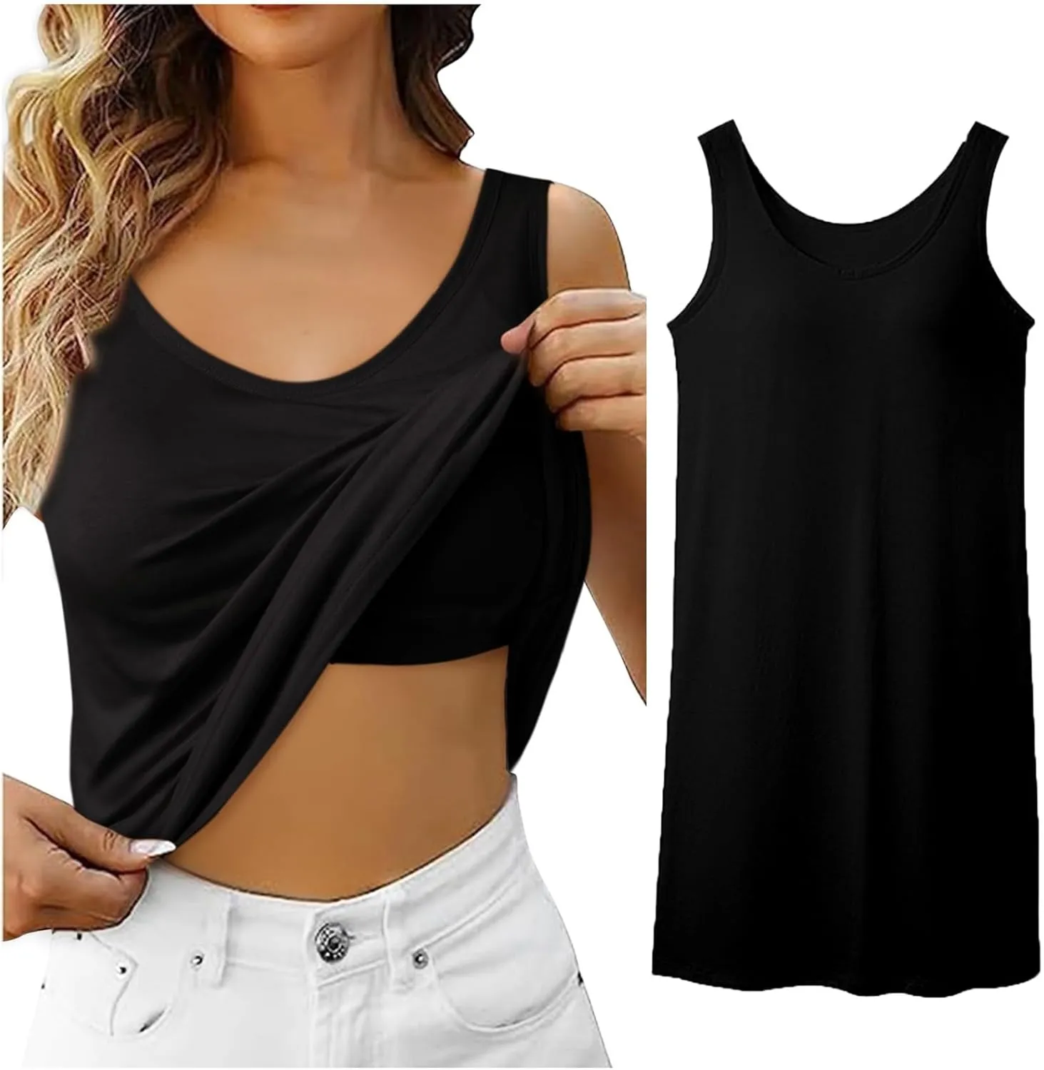 Built in Bra Tank Tops for Women Shelf Bra Adjustable Spaghetti Strap Tank Top Basic Cami Undershirt