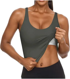 Built in Bra Tank Tops for Women Workout Scoop Neck Padded Sports Camisole Moisture Wicking Sleeveless Gym Shirt