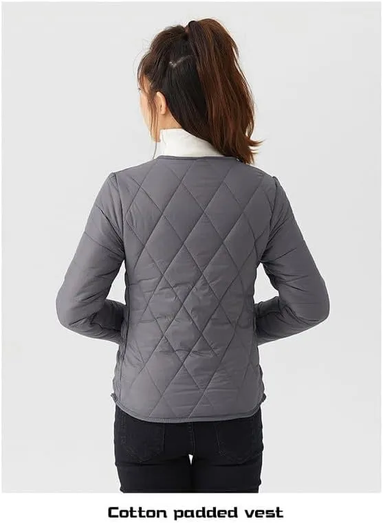 Buttons Cotton Coat Thicken Fleece Padded Jacket Liner With Pockets Women Lightweight Sherpa Warm Quilted Top