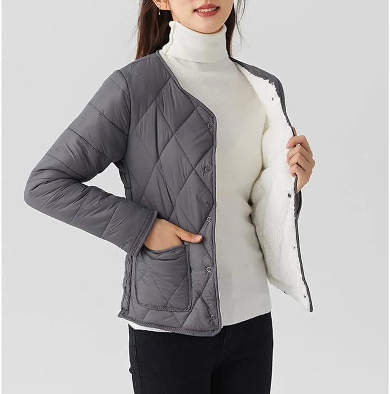 Buttons Cotton Coat Thicken Fleece Padded Jacket Liner With Pockets Women Lightweight Sherpa Warm Quilted Top