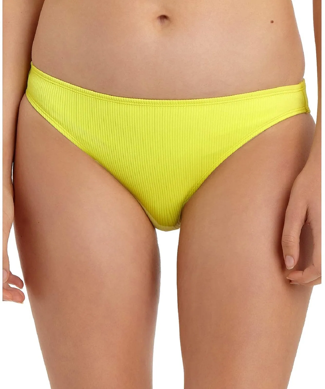 California Waves Juniors' Ribbed Hipster Bikini Bottoms, Yellow, M
