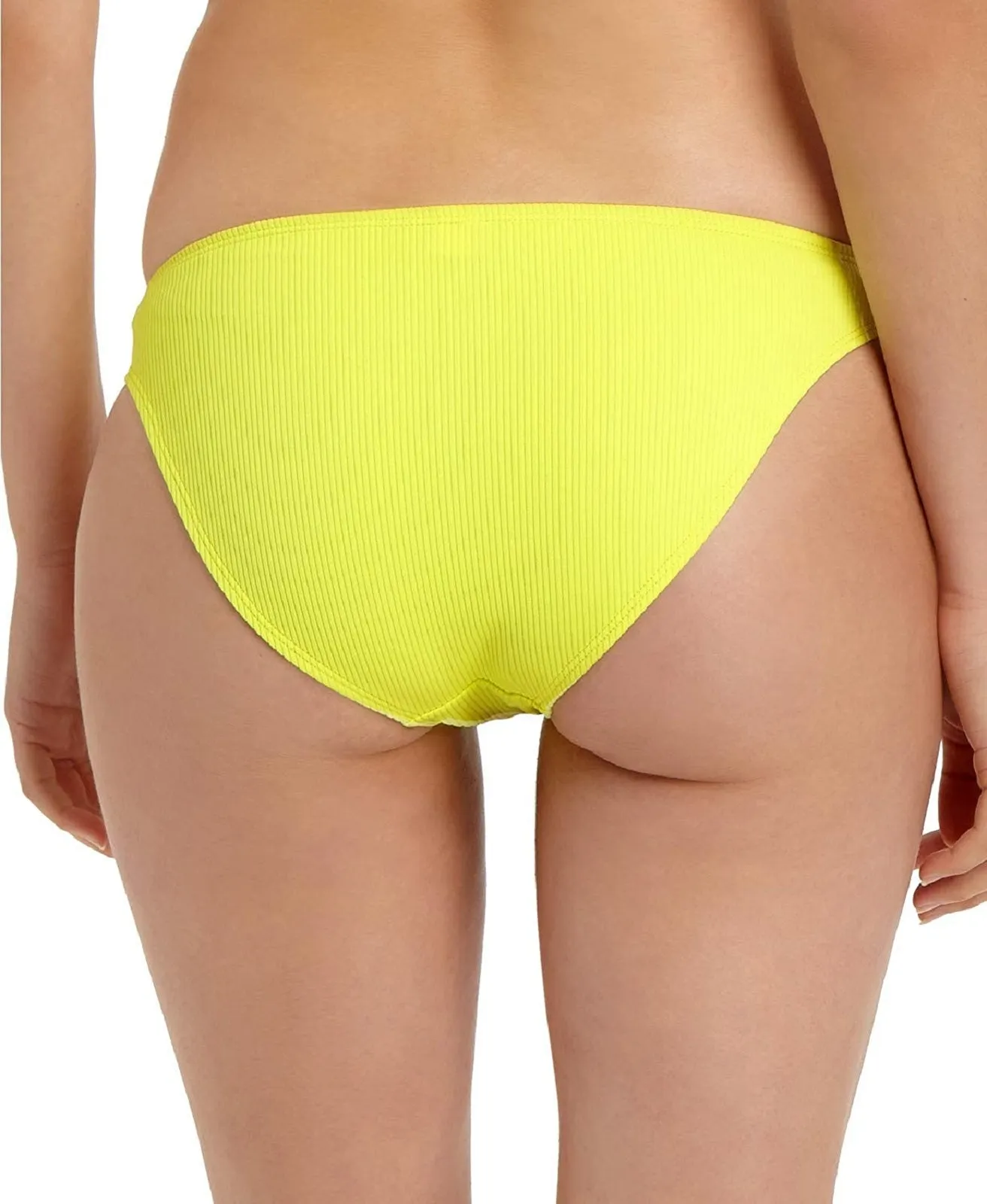 California Waves Juniors' Ribbed Hipster Bikini Bottoms, Yellow, M