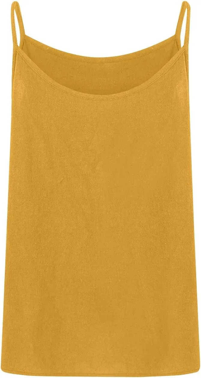 Camisole Tops for Women Summer V Neck Sleeveless Tops Loose Fit Swing Spaghetti Strap Cotton Linen Cami Tank Top
