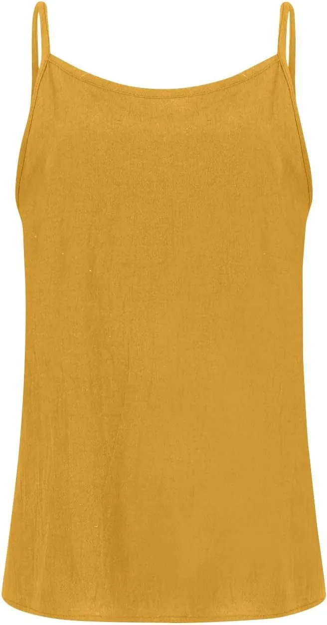 Camisole Tops for Women Summer V Neck Sleeveless Tops Loose Fit Swing Spaghetti Strap Cotton Linen Cami Tank Top