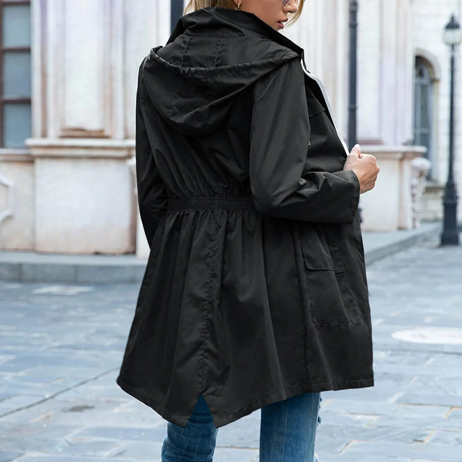 Canbebig Rain Jacket Women Lightweight Waterproof Rain Coat Zip Up Hooded Jacket Packable Rain Jacket Windbreaker with Pocket