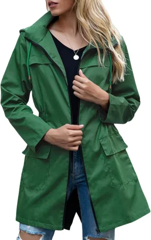 Canbebig Rain Jacket Women Lightweight Waterproof Rain Coat Zip Up Hooded Jacket Packable Rain Jacket Windbreaker with Pocket