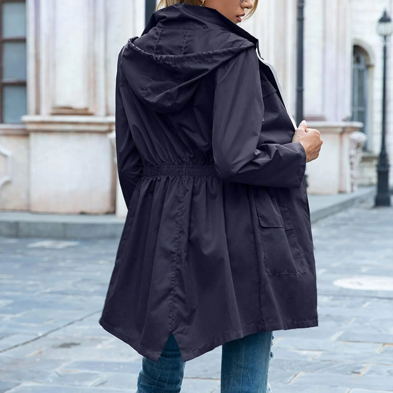 Canbebig Rain Jacket Women Lightweight Waterproof Rain Coat Zip Up Hooded Jacket Packable Rain Jacket Windbreaker with Pocket