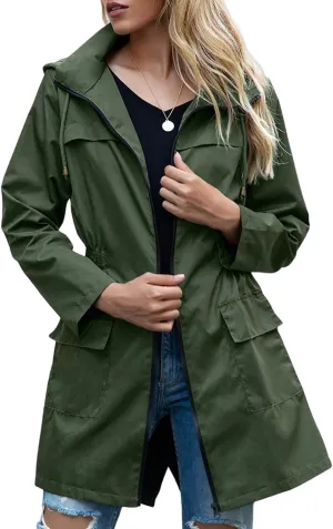 Canbebig Rain Jacket Women Lightweight Waterproof Rain Coat Zip Up Hooded Jacket Packable Rain Jacket Windbreaker with Pocket