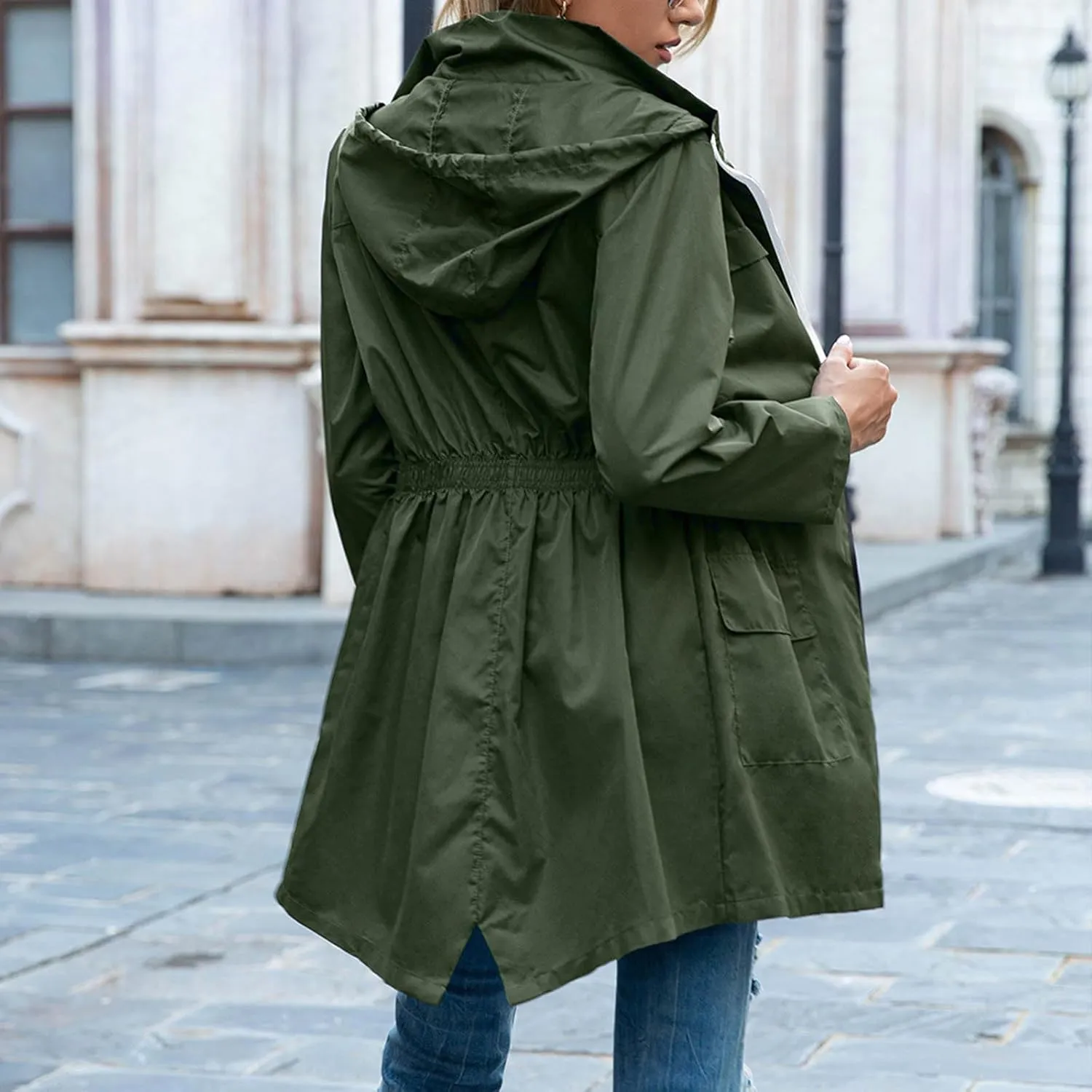 Canbebig Rain Jacket Women Lightweight Waterproof Rain Coat Zip Up Hooded Jacket Packable Rain Jacket Windbreaker with Pocket