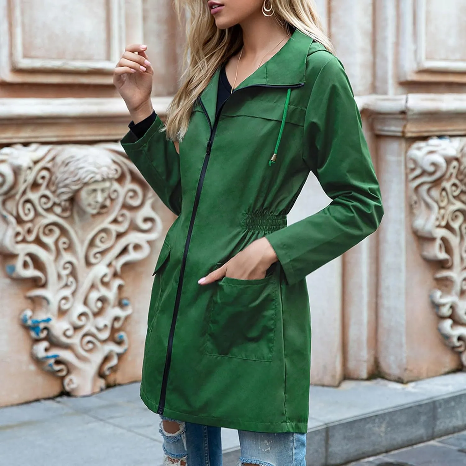 Canbebig Rain Jacket Women Lightweight Waterproof Rain Coat Zip Up Hooded Jacket Packable Rain Jacket Windbreaker with Pocket