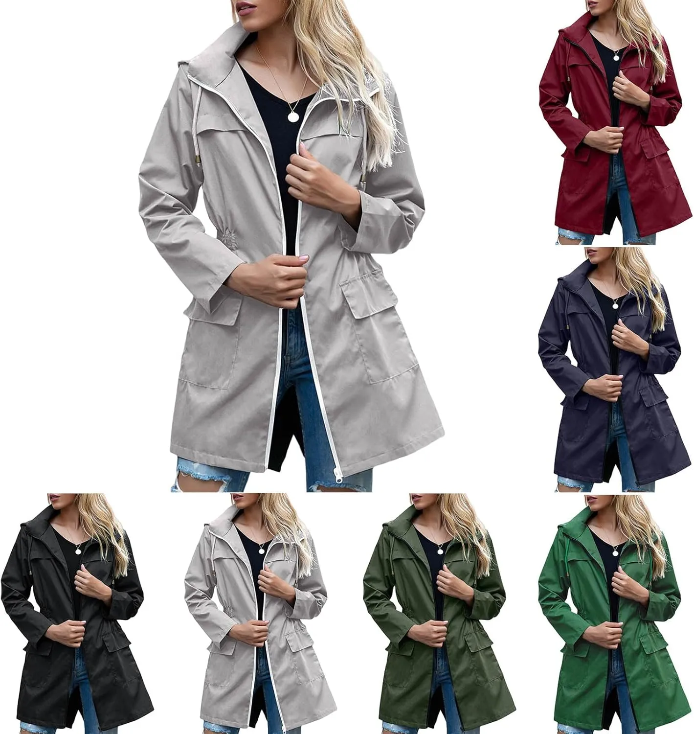 Canbebig Rain Jacket Women Lightweight Waterproof Rain Coat Zip Up Hooded Jacket Packable Rain Jacket Windbreaker with Pocket