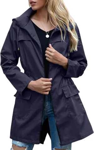 Canbebig Rain Jacket Women Lightweight Waterproof Rain Coat Zip Up Hooded Jacket Packable Rain Jacket Windbreaker with Pocket