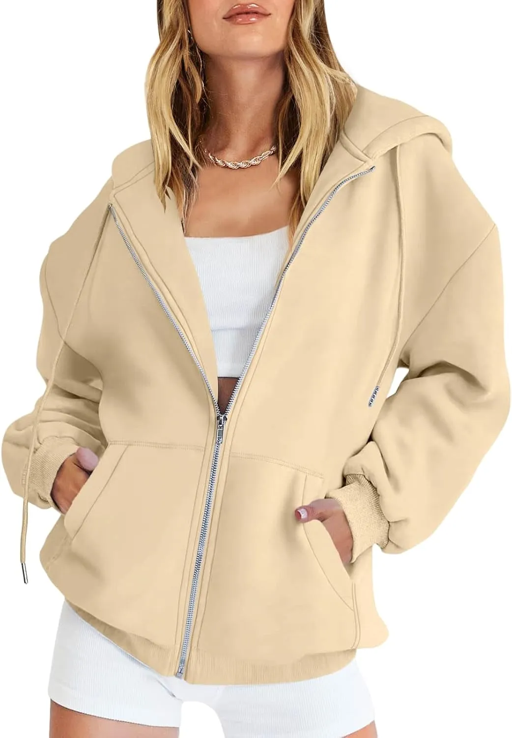 Canbebig Womens Oversized Zip Up Hoodies Y2K Hooded Sweatshirts Casual Drawstring Fall Track Jackets with Pockets Teen Girls