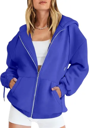 Canbebig Womens Oversized Zip Up Hoodies Y2K Hooded Sweatshirts Casual Drawstring Fall Track Jackets with Pockets Teen Girls