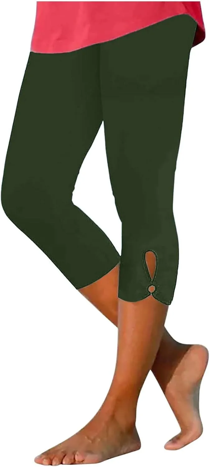 Capri Leggings for Women 2025 Stretch Capri Pants Plus Size Capris Summer Capris High Waisted Soft Yoga Pants Trendy