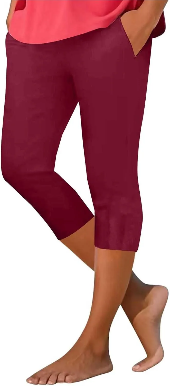Capri Leggings for Women Summer High Waist Yoga Capris Soft Stretch Workout 3/4 Tight Pants Running Crop Trousers