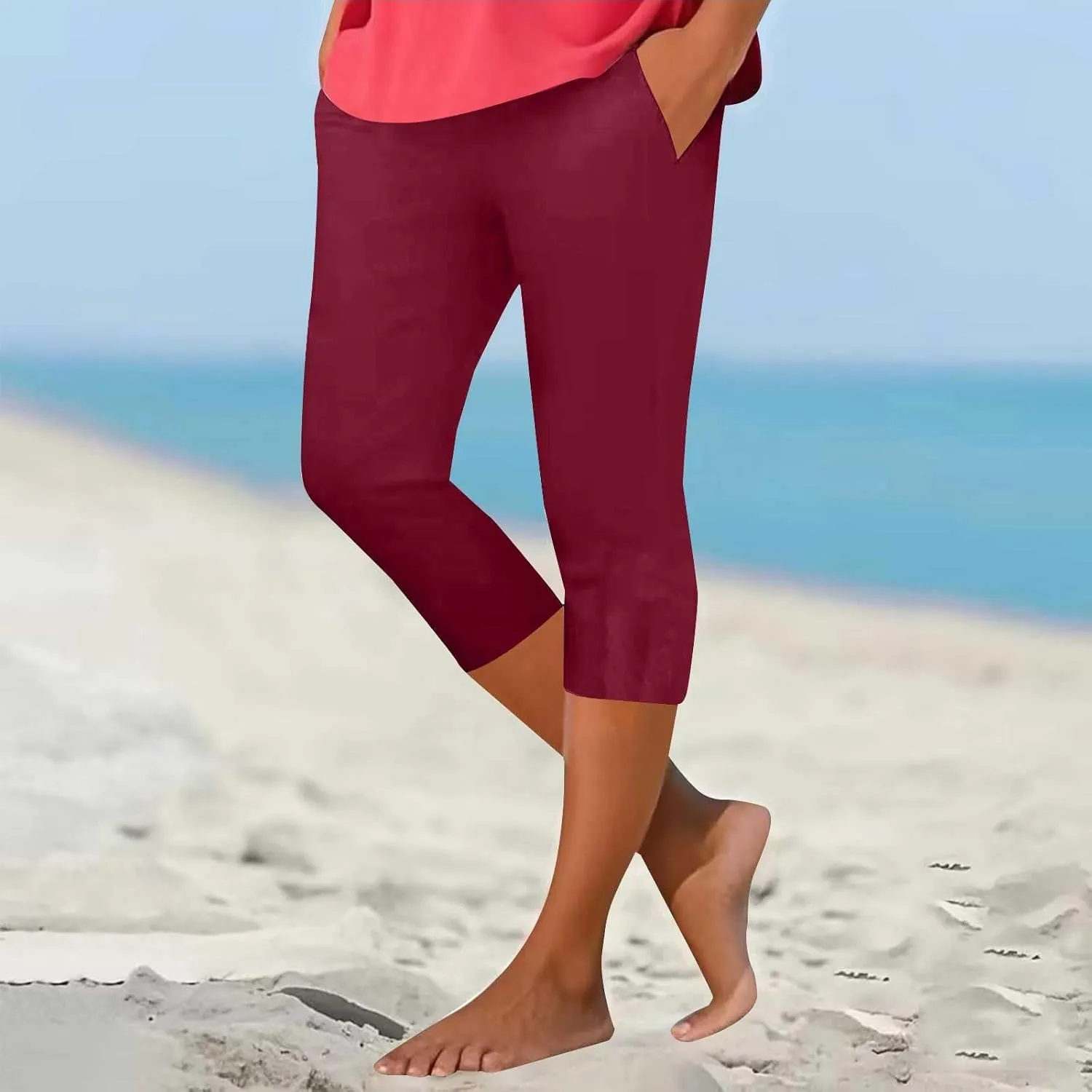 Capri Leggings for Women Summer High Waist Yoga Capris Soft Stretch Workout 3/4 Tight Pants Running Crop Trousers