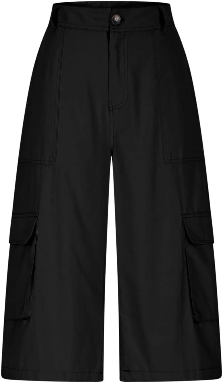 Cargo Capris for Women Stretch Wide Leg Hiking Pants Lightweight Quick Dry Baggy Cargo Pants with Pockets