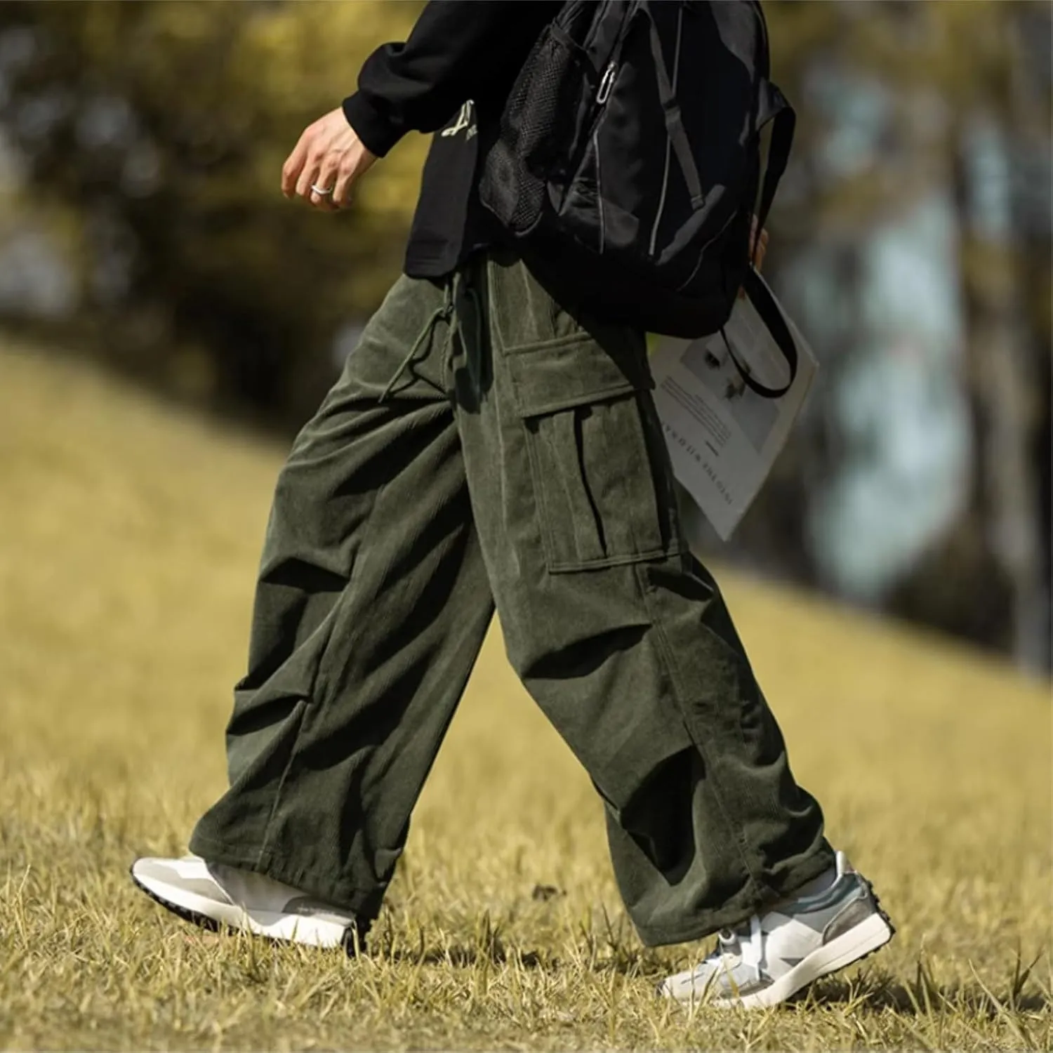Cargo Pants for Men Baggy Cargo Pants Parachute Pants Trendy Stretchy High Waist Wide Leg Trousers with Pockets