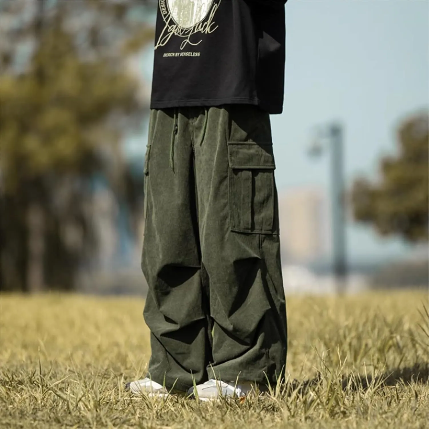 Cargo Pants for Men Baggy Cargo Pants Parachute Pants Trendy Stretchy High Waist Wide Leg Trousers with Pockets