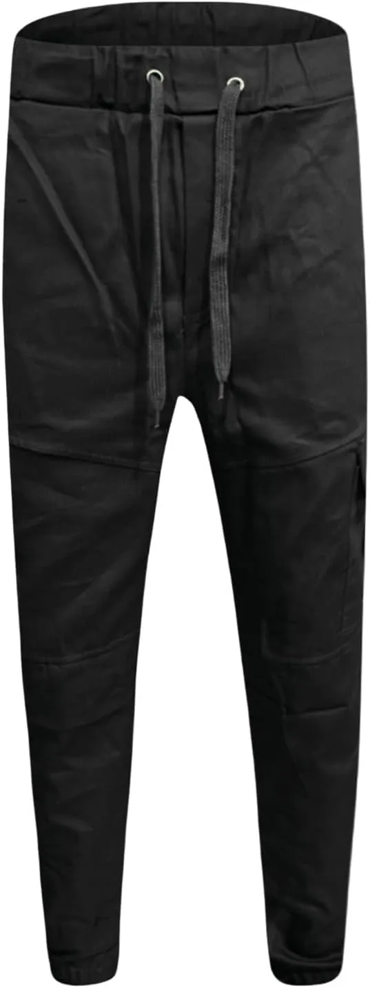 Cargo Pants for Men Casual Drawstring Waist Tapered Leg Pants Loose Fit Hiking Travel Pants with Multi Pockets
