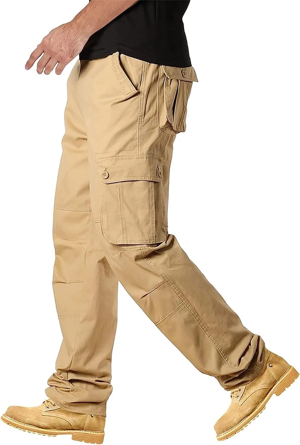 Cargo Pants for Men Relaxed Fit Casual Work Trousers Cotton Hiking Tactical Pants with 6 Pockets (33,Khaki)