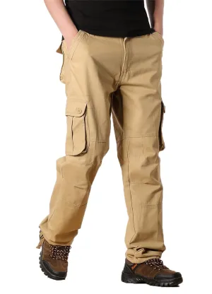 Cargo Pants for Men Relaxed Fit Casual Work Trousers Cotton Hiking Tactical Pants with 6 Pockets (33,Khaki)