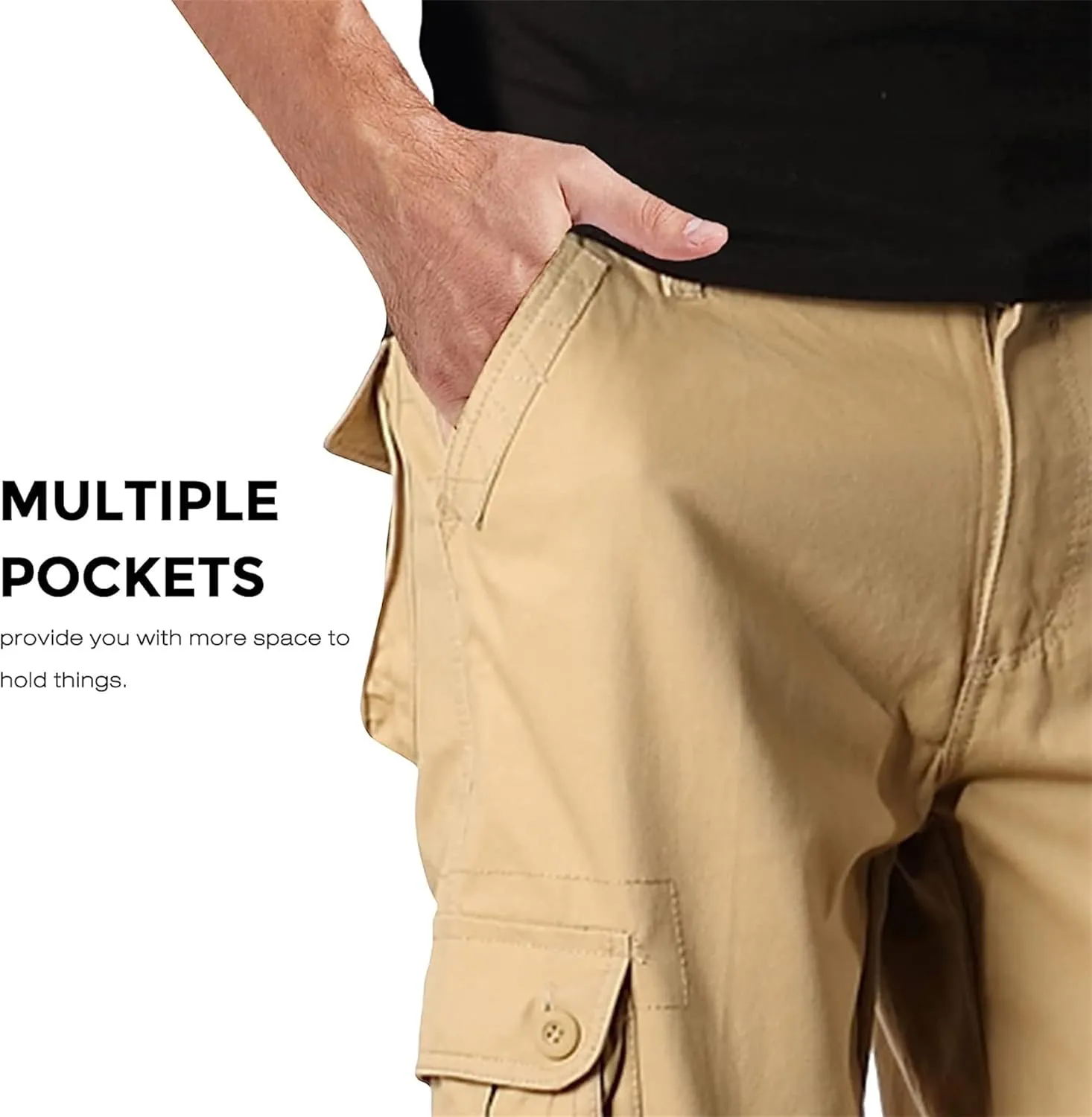 Cargo Pants for Men Relaxed Fit Casual Work Trousers Cotton Hiking Tactical Pants with 6 Pockets (33,Khaki)