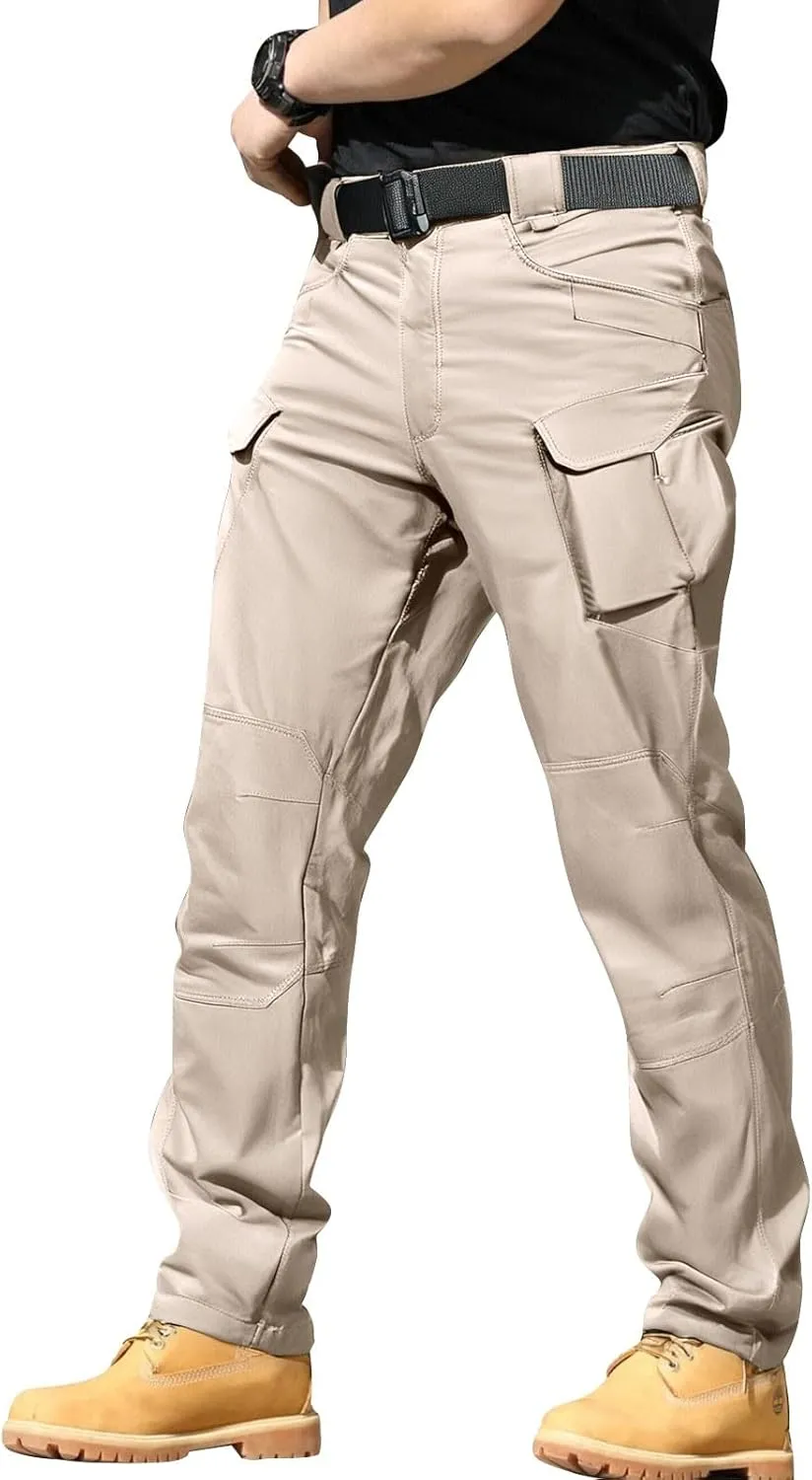 Cargo Pants for Men Work Flex Camo Tactical Waterproof Pants Elastic Waist Lightweight Hiking Pants with Pockets