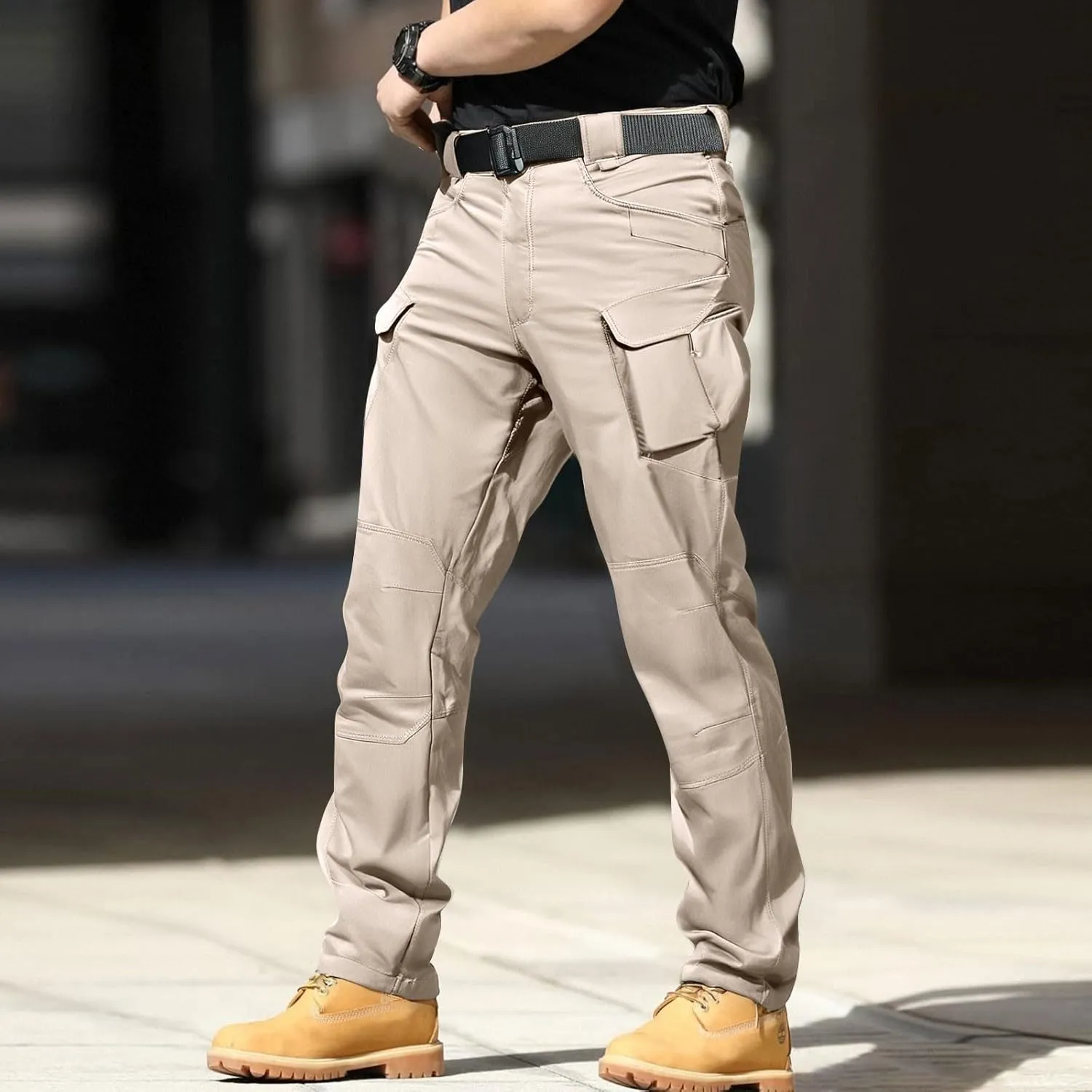 Cargo Pants for Men Work Flex Camo Tactical Waterproof Pants Elastic Waist Lightweight Hiking Pants with Pockets