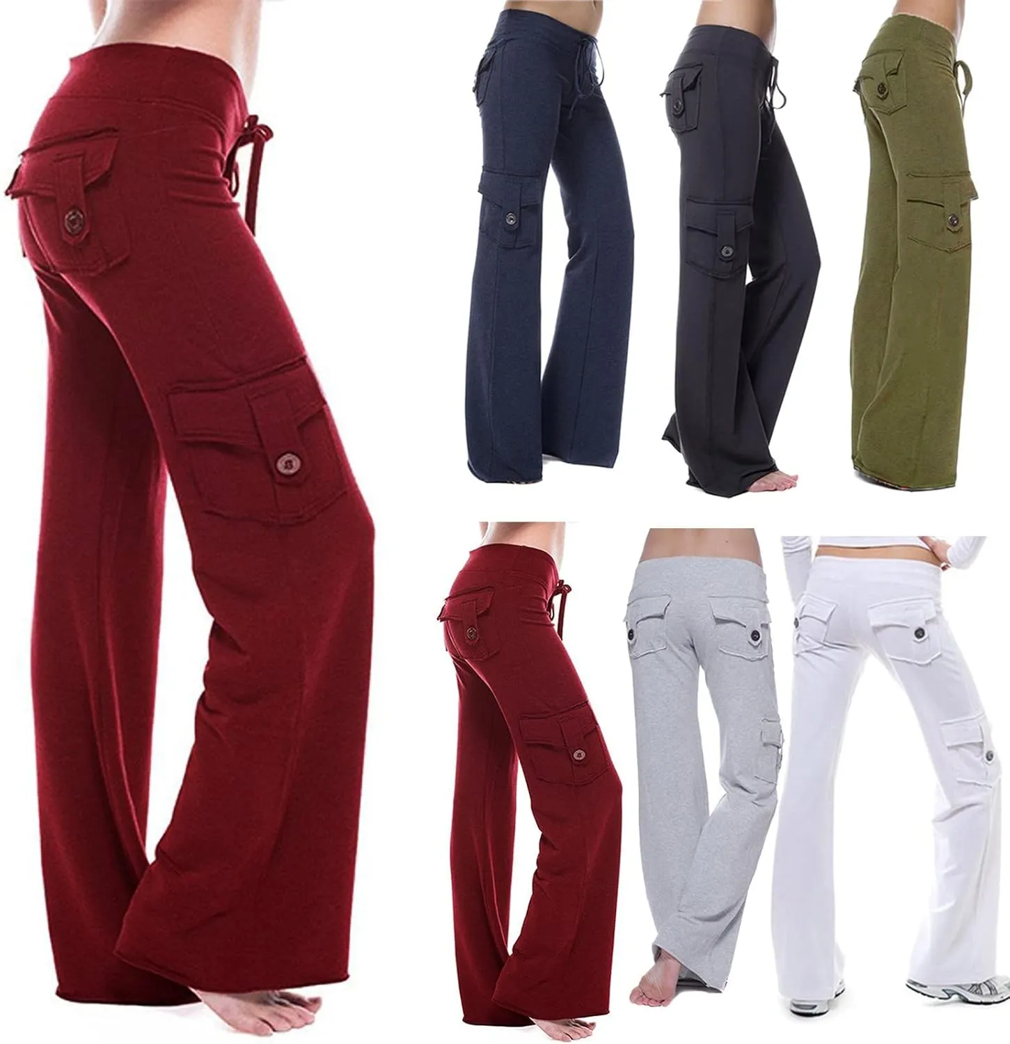 Cargo Pants Women High Waisted Hiking Pants Stretchy Wide Leg Pants Lightweight Travel Pants Plus Size Pocket Trousers
