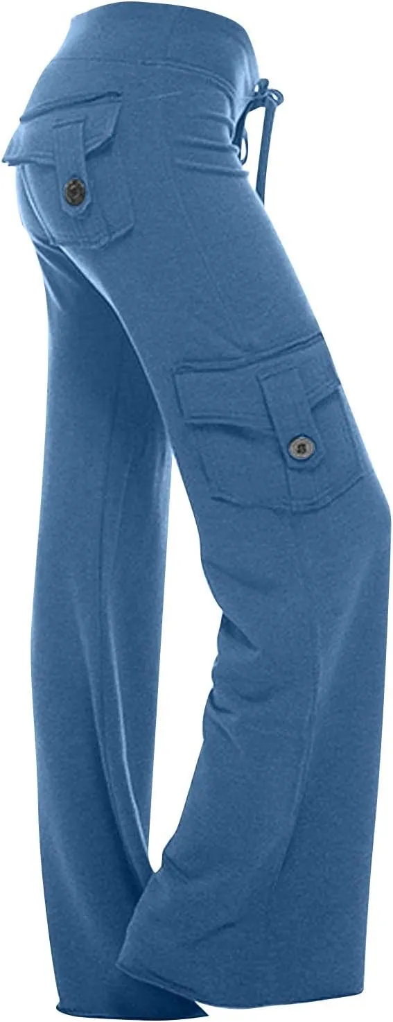 Cargo Pants Women High Waisted Yoga Trouser Pants with Pockets Baggy Wide Leg Cargo Pant Casual Bootcut Leggings