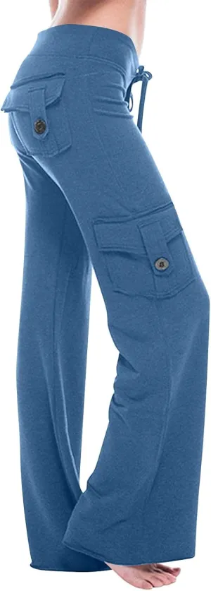 Cargo Pants Women High Waisted Yoga Trouser Pants with Pockets Baggy Wide Leg Cargo Pant Casual Bootcut Leggings