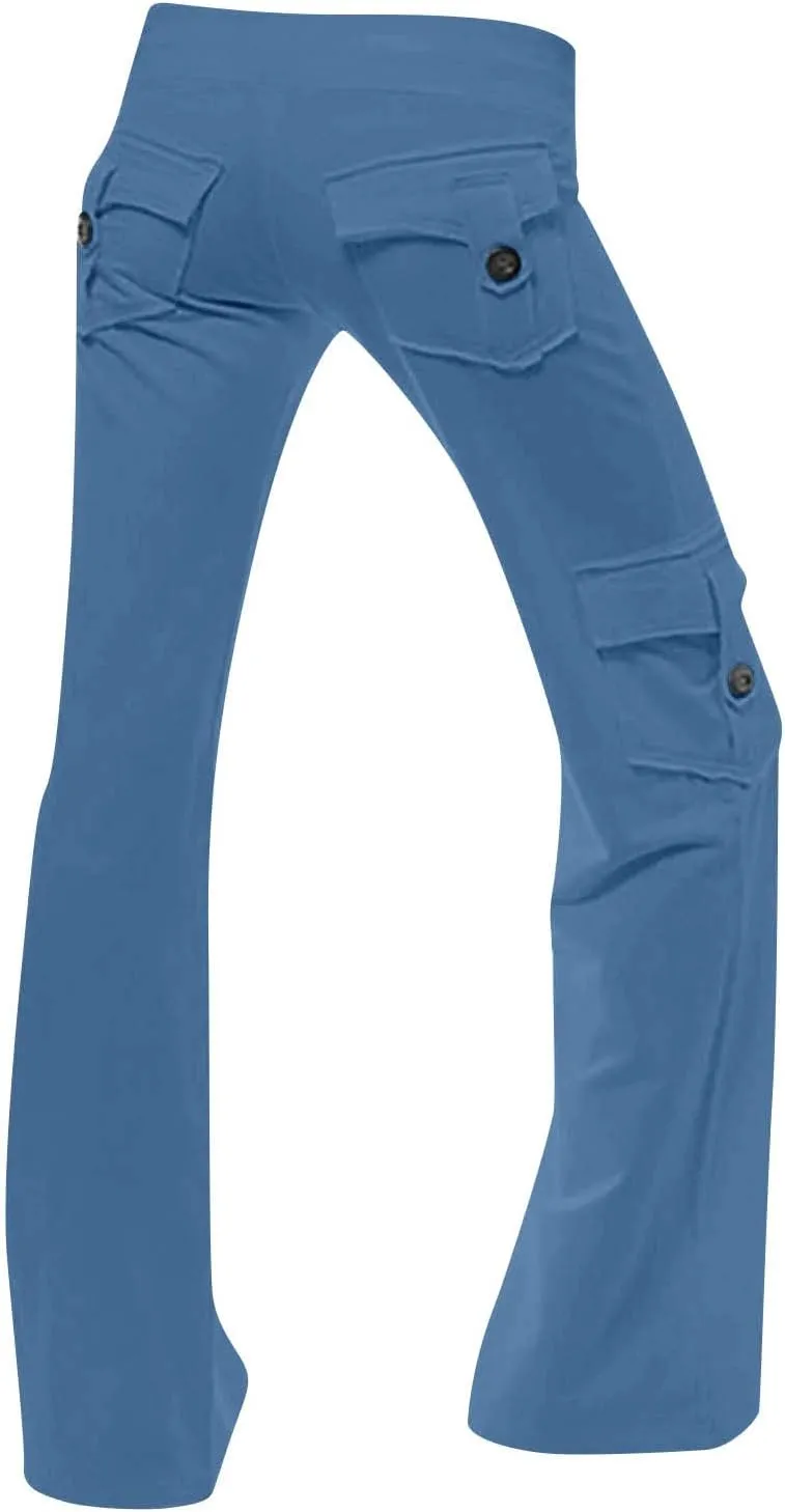 Cargo Pants Women High Waisted Yoga Trouser Pants with Pockets Baggy Wide Leg Cargo Pant Casual Bootcut Leggings