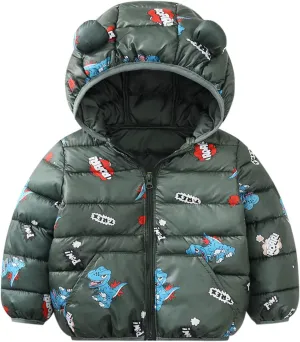 Cartoon Ears Coat Toddler Fall Jacket Down Coat Puffer Jacke 6M-4T Boy Girl Warmth Jacket Windproof Outerwear (Green, 12-18 Months)