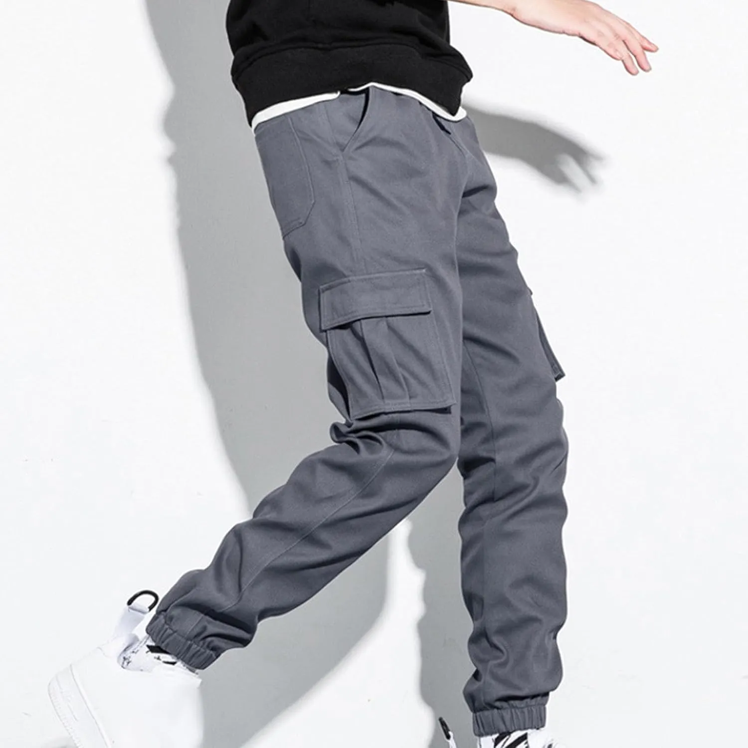 Casual Cargo Pants for Men, Stretch Elastic Waist Drawstring Outdoor Joggers Pants Tapered Sweatpants with Pockets