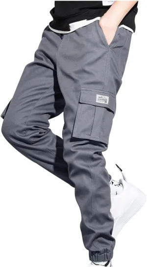 Casual Cargo Pants for Men, Stretch Elastic Waist Drawstring Outdoor Joggers Pants Tapered Sweatpants with Pockets