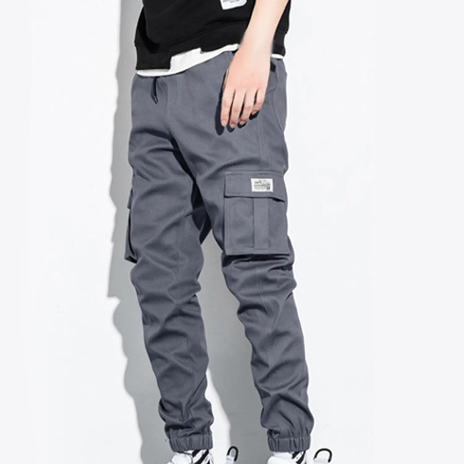 Casual Cargo Pants for Men, Stretch Elastic Waist Drawstring Outdoor Joggers Pants Tapered Sweatpants with Pockets