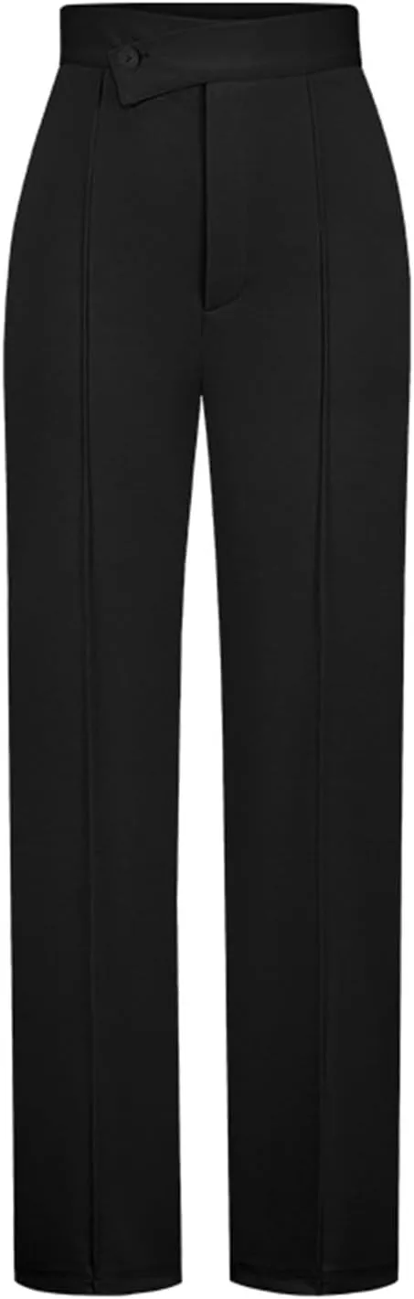 Casual Women Pants Women's Solid Color Wide-Leg High Waist Loose Fit Soft Breathable Trousers for Business