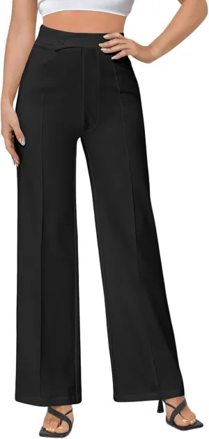 Casual Women Pants Women's Solid Color Wide-Leg High Waist Loose Fit Soft Breathable Trousers for Business