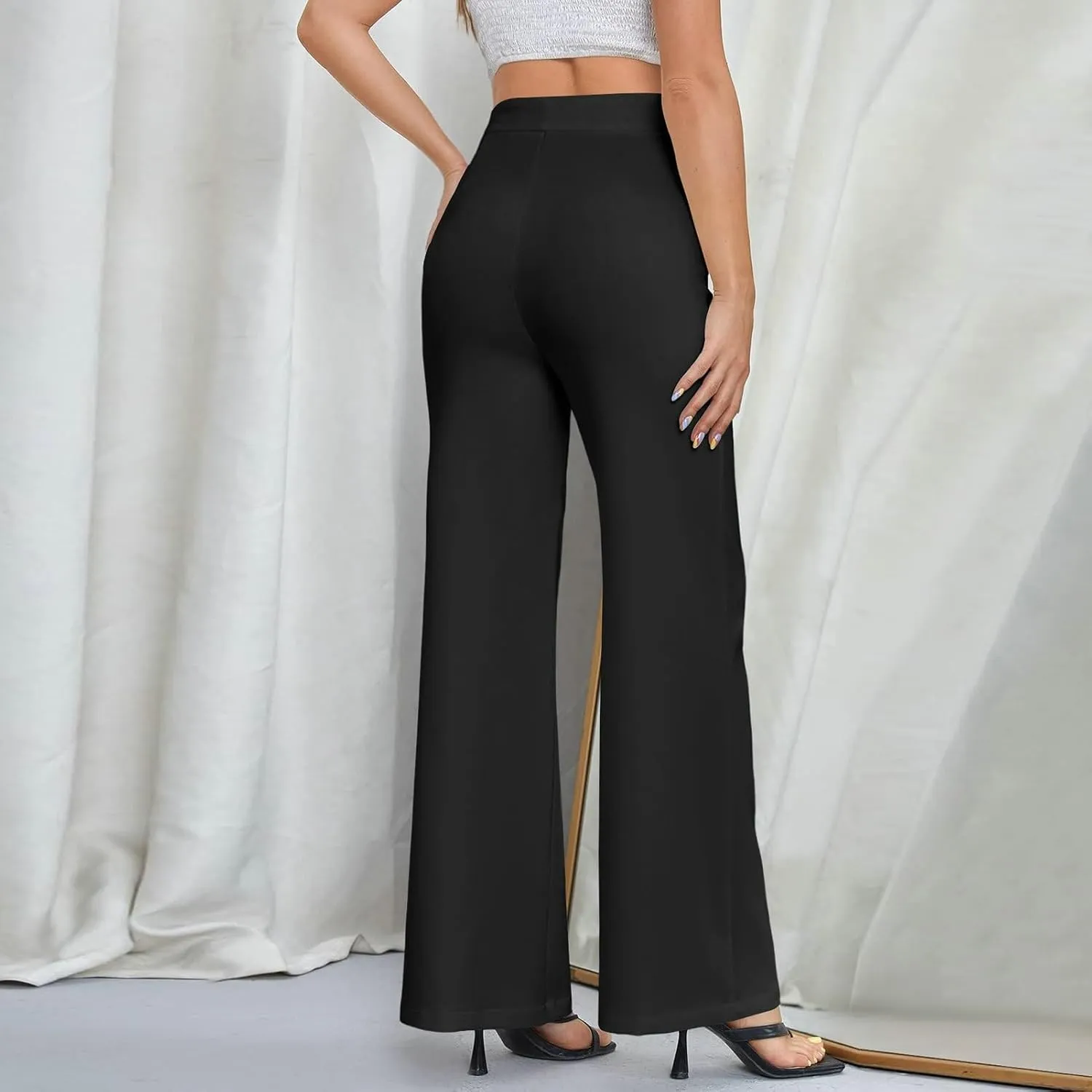 Casual Women Pants Women's Solid Color Wide-Leg High Waist Loose Fit Soft Breathable Trousers for Business