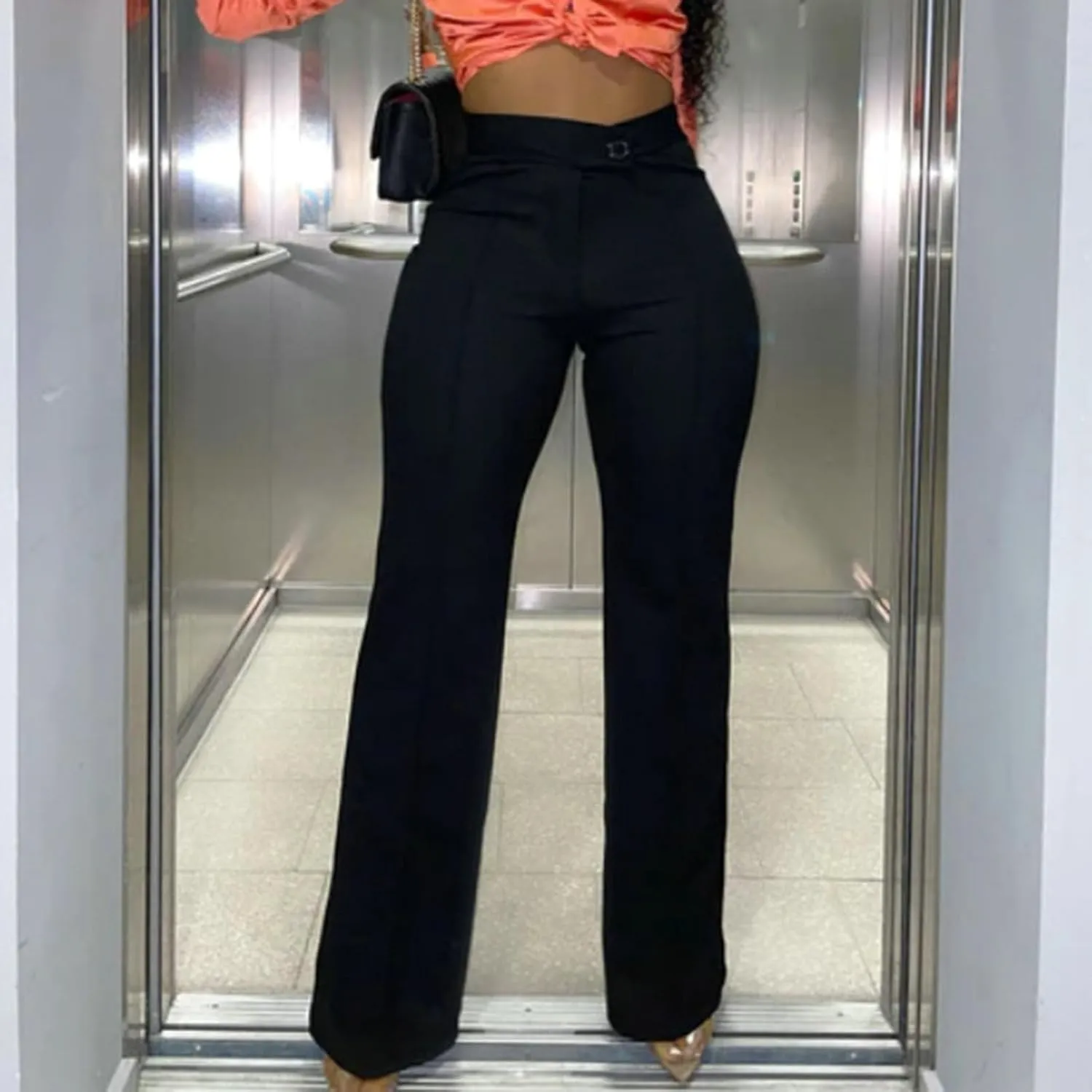 Casual Women Pants Women's Solid Color Wide-Leg High Waist Loose Fit Soft Breathable Trousers for Business