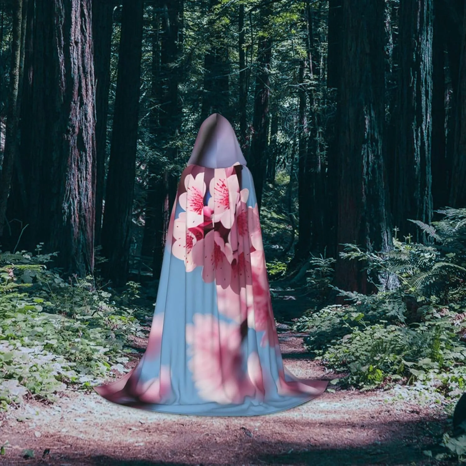 Cherry Blossoms Hooded Cloak Coat Winter Warm Long Cloak Cosplay Costumes Outerwear Carnivals Hoodies Capes